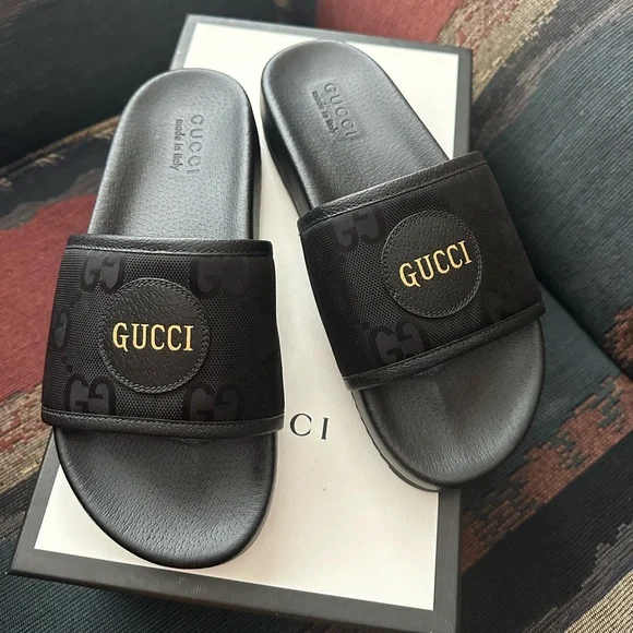 Gucci shoes mens slides off the grid black nylon GG logo size